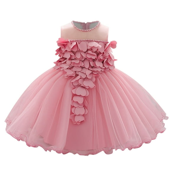 Odeerbi Girls Dress Baby Girls Clothes Toddler Temperament Flowers Pearl Cute Net Yarn Birthday Party Gown Dresses Purple