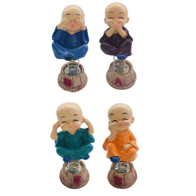 4 Unids / Set Primavera Lindo De Dibujos Animados Pequeño Monje Muñeca Decoración Auto Tablero Temblor Adorno De La Cabeza De Juguete Del Niño De Regalo Baoblaze Resina Little Monk Figurine