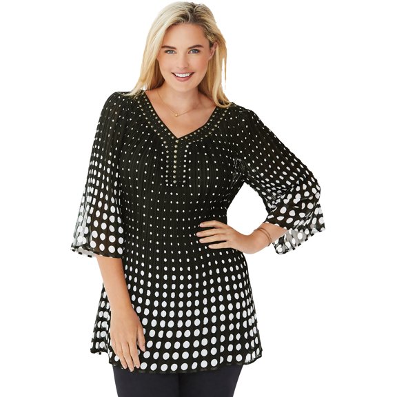 Woman Within Plus Size Embellished Pleated Blouse