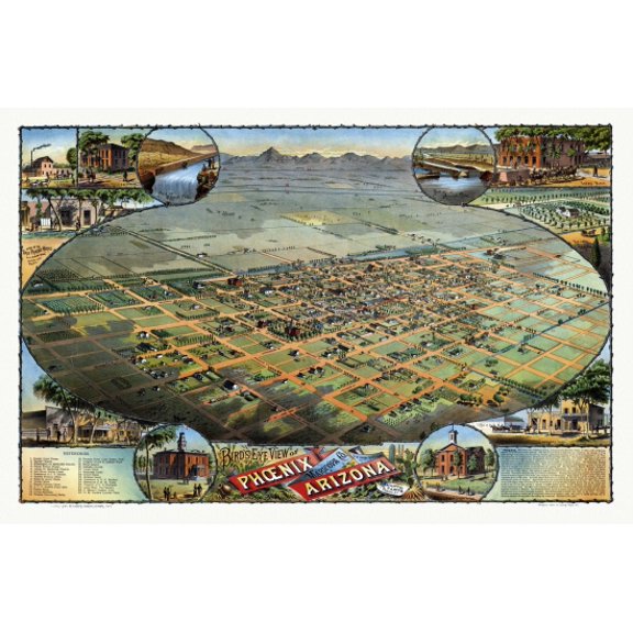 Historic Map of Phoenix Arizona 1885 Maricopa County Canvas Art - (24 x 36)