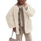 thumbnail image 1 of Abrigos de Invierno para Mujer, de Larga, con Botones, Chaquetas de Forro Suave, Ropa de Abrigo, Moda de Otoño Crema XXL, 1 of 9