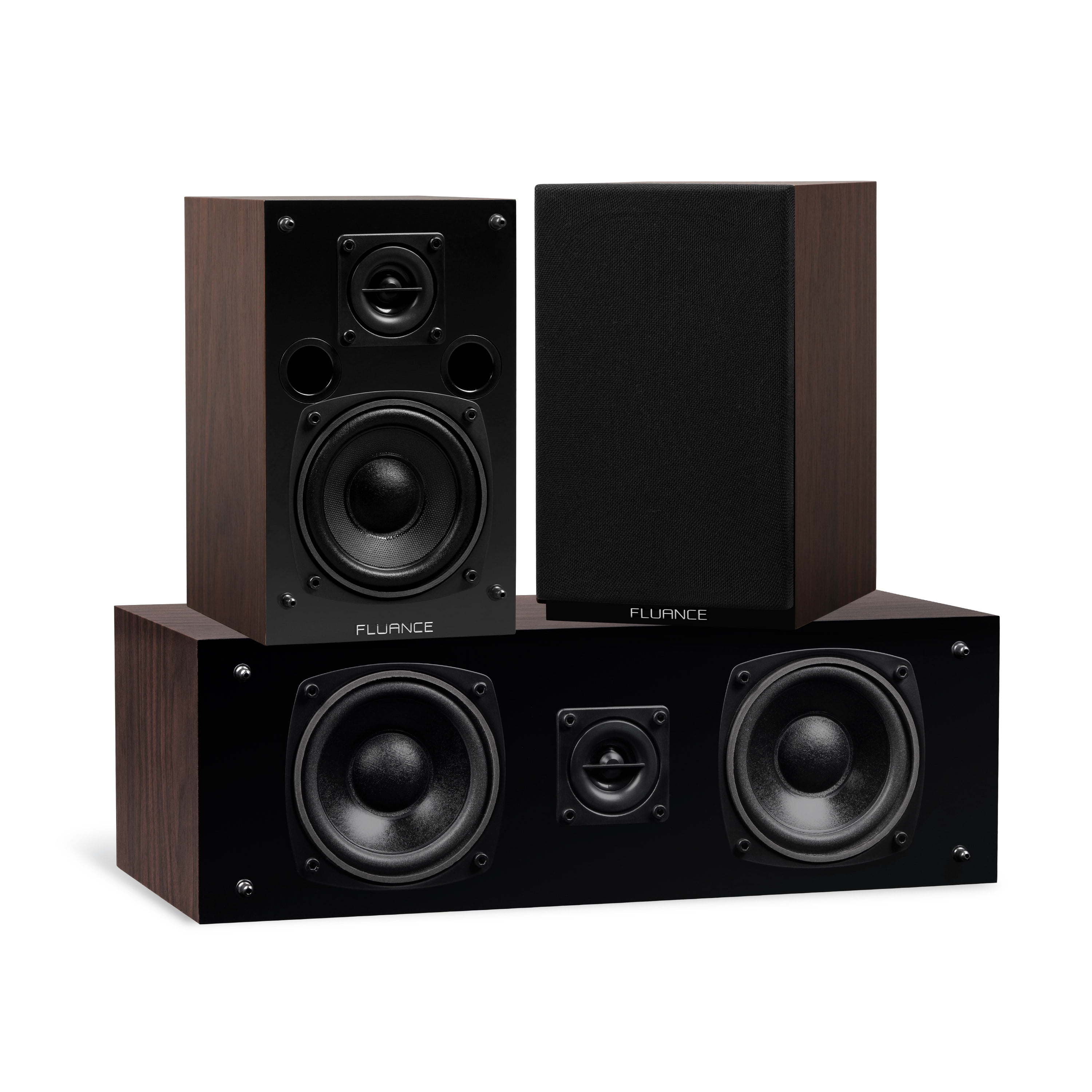 Fluance Elite High Definition Compact Surround Sound Home Theater 5.1 Channel Speaker System including 2-Way Bookshelf, Center Channel, Rear Surrounds and DB10 Subwoofer - Walnut (SX51WC)