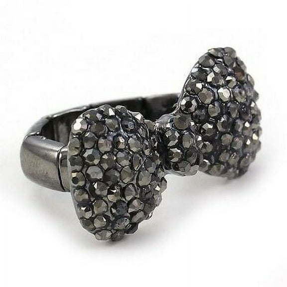 Gray Hematite Ribbon Bowtie Party Ring Adjustable Stretch Band Valentine's Day