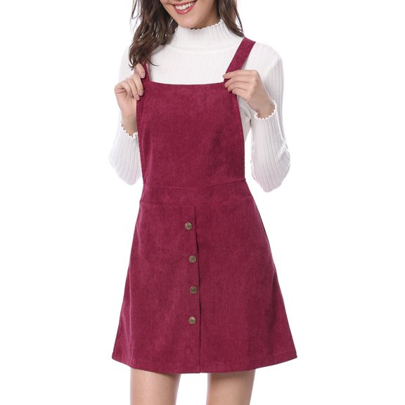 Allegra K Women's Straps A-Line Corduroy Mini Pinafore Overalls Skirt