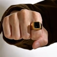 thumbnail image 3 of PAMTIER Men's Stainless Steel Gold Plated Ring with Square Black Gem Stone Size 13, 3 of 5