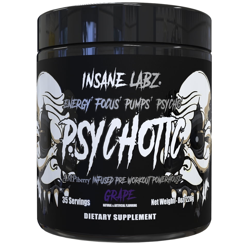 Insane Labz - Psychotic BLACK - Mid Stim Pre Workout Powder - Grape