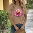 thumbnail image 2 of DeHolifer Women’s T-Shirt Graphic Crewneck Short Sleeve Casual Tee Cute Summer Flower Print Tops Khaki M, 2 of 5