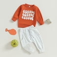 thumbnail image 3 of WIBACKER Infant Boy Girls' Wave Gobble Letter Sweatsuit 2Pcs Toddler Kids Long Sleeve Crewneck Tops Pants Casual Outfits, 3 of 9