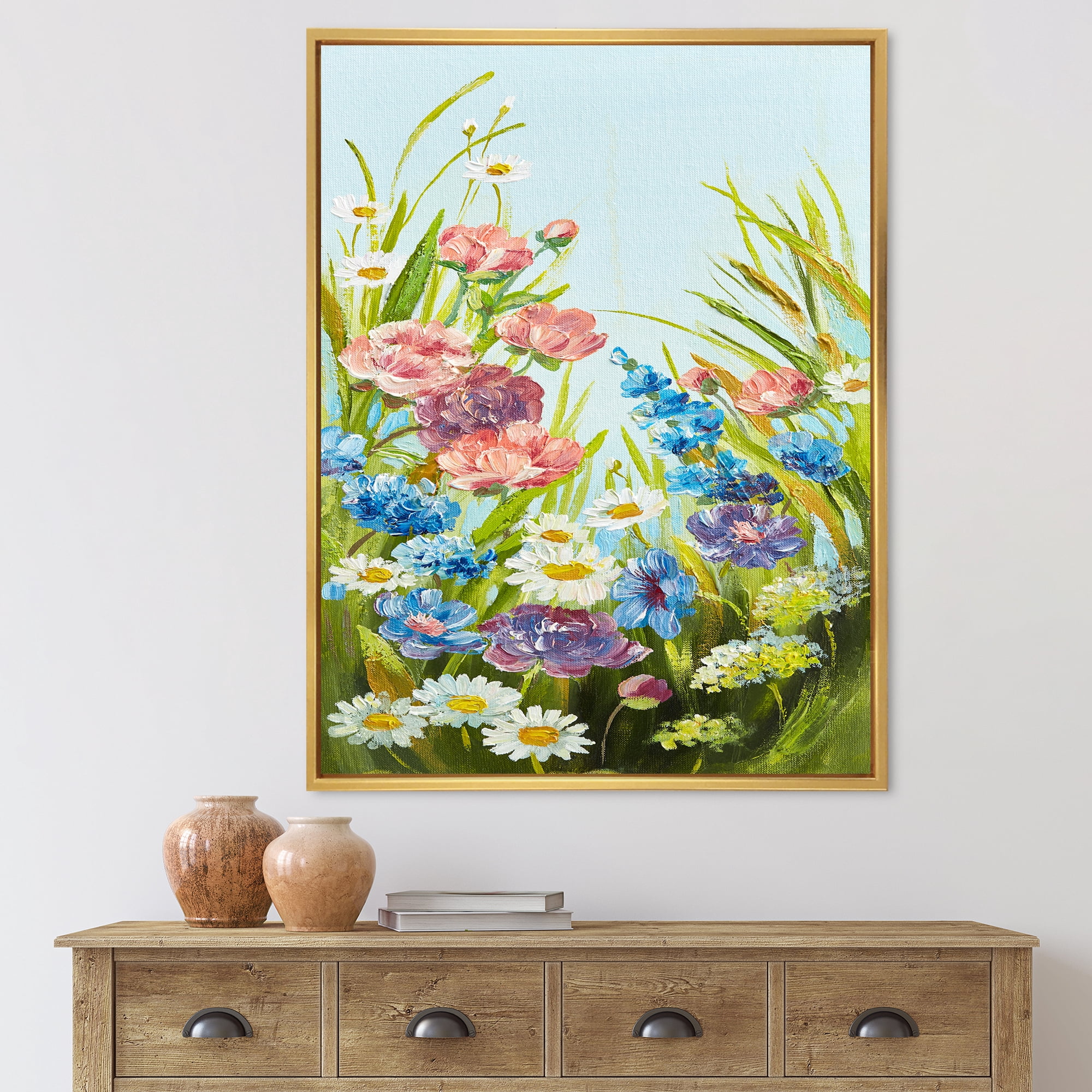 Designart 'Still Life Of Colorful Wildflowers With Leaves III' Traditional Framed Canvas Wall Art Print