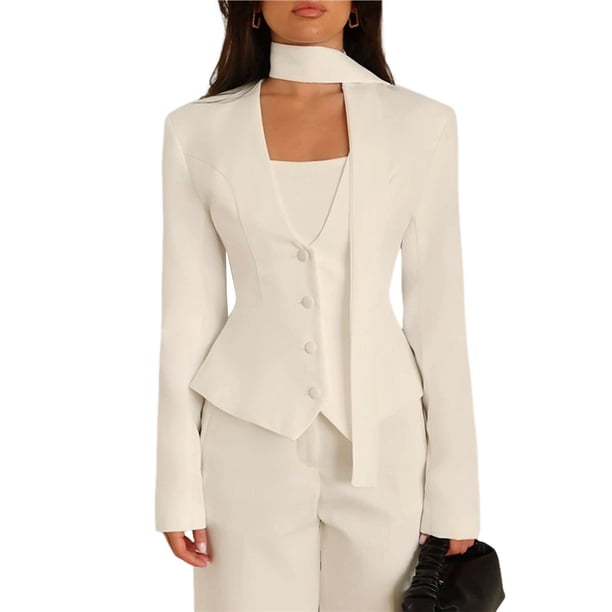 Blazer de Larga con Cuello en V para Mujer, Estilo Blazer, Ideal para el Trabajo o para Ocasiones Formales e Informales. Corte Ajustado y Cinturón. XL