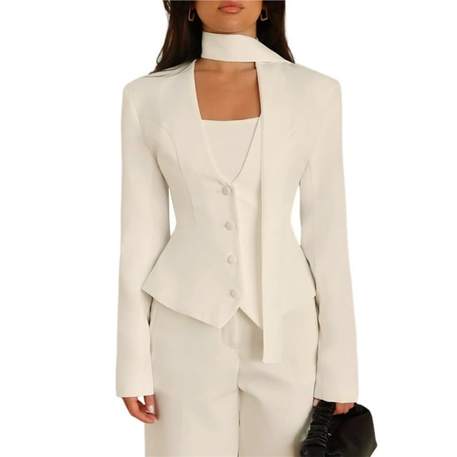 Blazer de Larga con Cuello en V para Mujer, Estilo Blazer, Ideal para el Trabajo o para Ocasiones Formales e Informales. Corte Ajustado y Cinturón. S