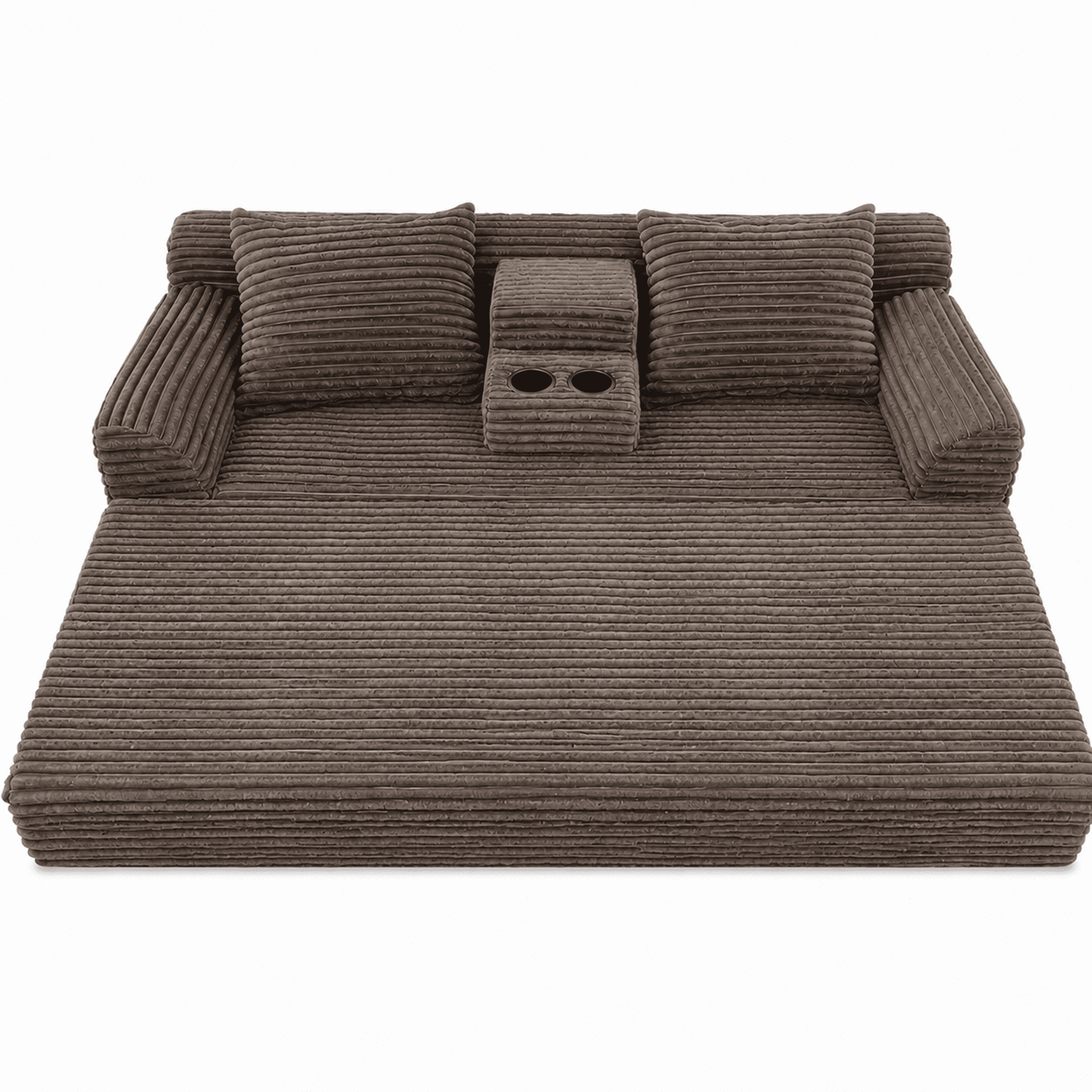 Leumius Futon Sofa Bed,Folding Boneless Couch with Cup Holders，Chenille Pull Out Sofa Bed with 2 Pillows or Living Room & Bedroom,Coffee