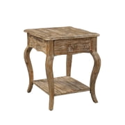 Alaterre Furniture Rustic Solid Wood End Table with Drawer and Shelf, Driftwood Finish - Accent Furniture with Queen Anne Legs, Natural
