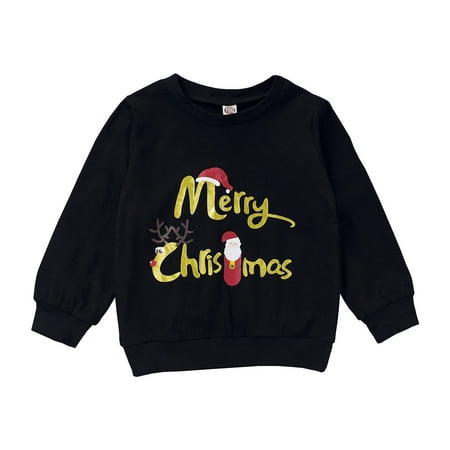 

KIMI BEAR Infant Boys Hoodie 18 Months Infant Boy Autumn Winter Top 24 Months Infant Boy Casual Christmas Style Letter Print Round Neck Long Sleeve Hoodie Black