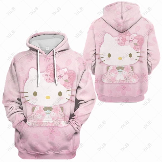 Chandails à Capuchon à Imprimé Hello Kitty Mignons pour Femmes, Chandail de Sport Décontracté à Col Rond, Chandail Ample, Vêtements d'Automne, Chandail à Enfiler, Chandail HOEMLIN