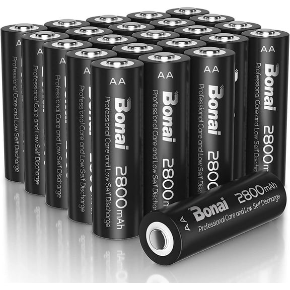 BONAI AA Rechargeable Batteries High-Capacity 2800mAh 1.2V NiMH Battery Low Self Discharge Pre-Charge Double AA Battery 24 Pack