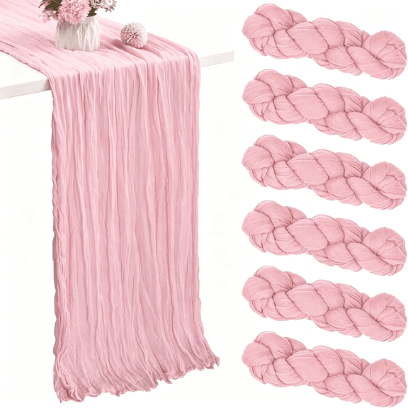 RLESO 6 Pack Pink Cheesecloth Table Runner 35x120 Inch Gauze Rustic Boho Table Runner 10FT Cheese Cloth for Spring Wedding Decor Birthday Party Bridal Baby Shower Table Decoration