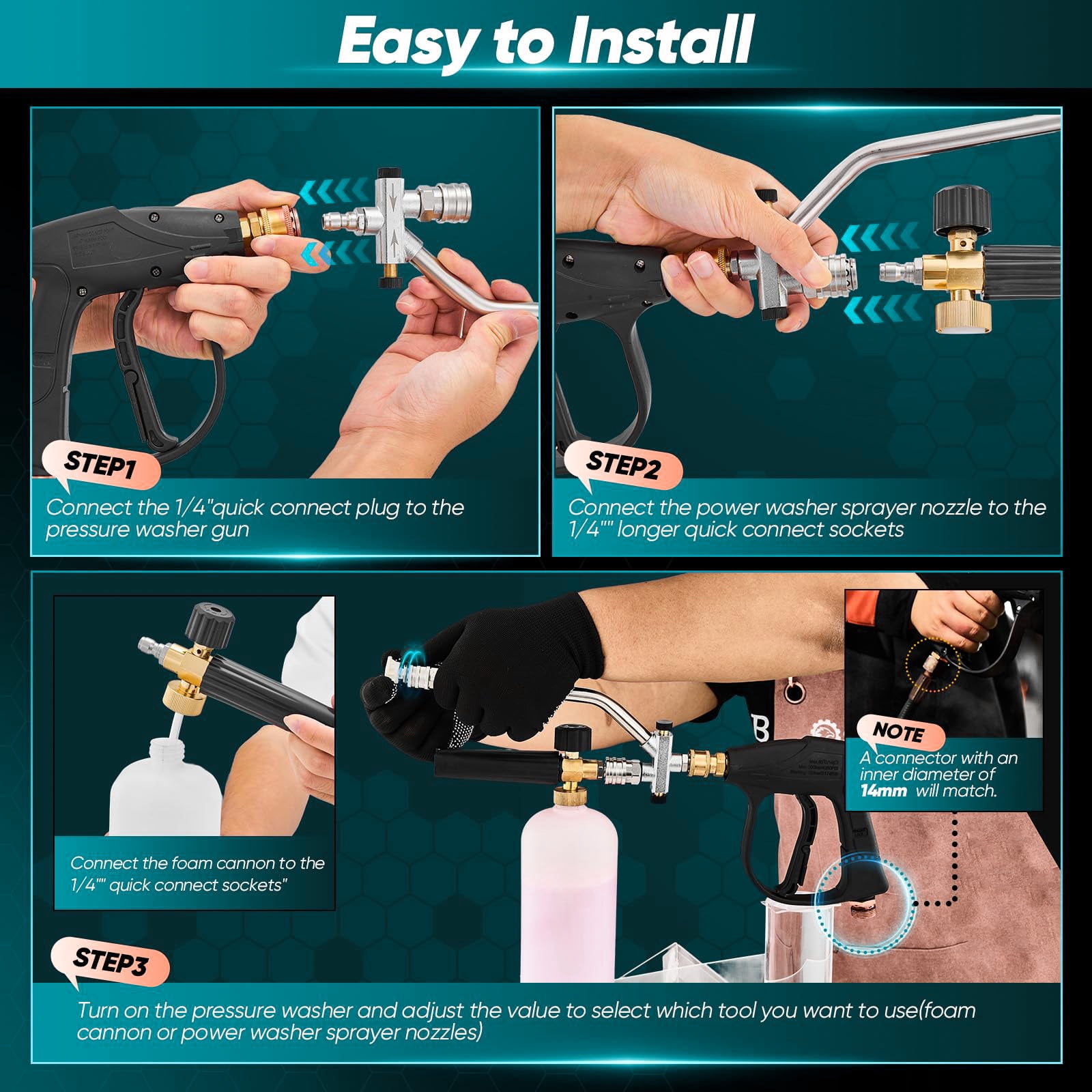 Annvchi Foam Cannon Dual Connector Accessory for Pressure Washer Kit,with Foam Cannon Dual Connector,Pressure Washer Gun for Car Washing and Cleaning,5 Power Washer Sprayer Nozzles