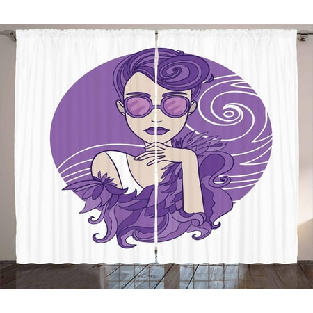 Diva Curtains 2 Panels Set Glam Lady With Short Grunge Hair