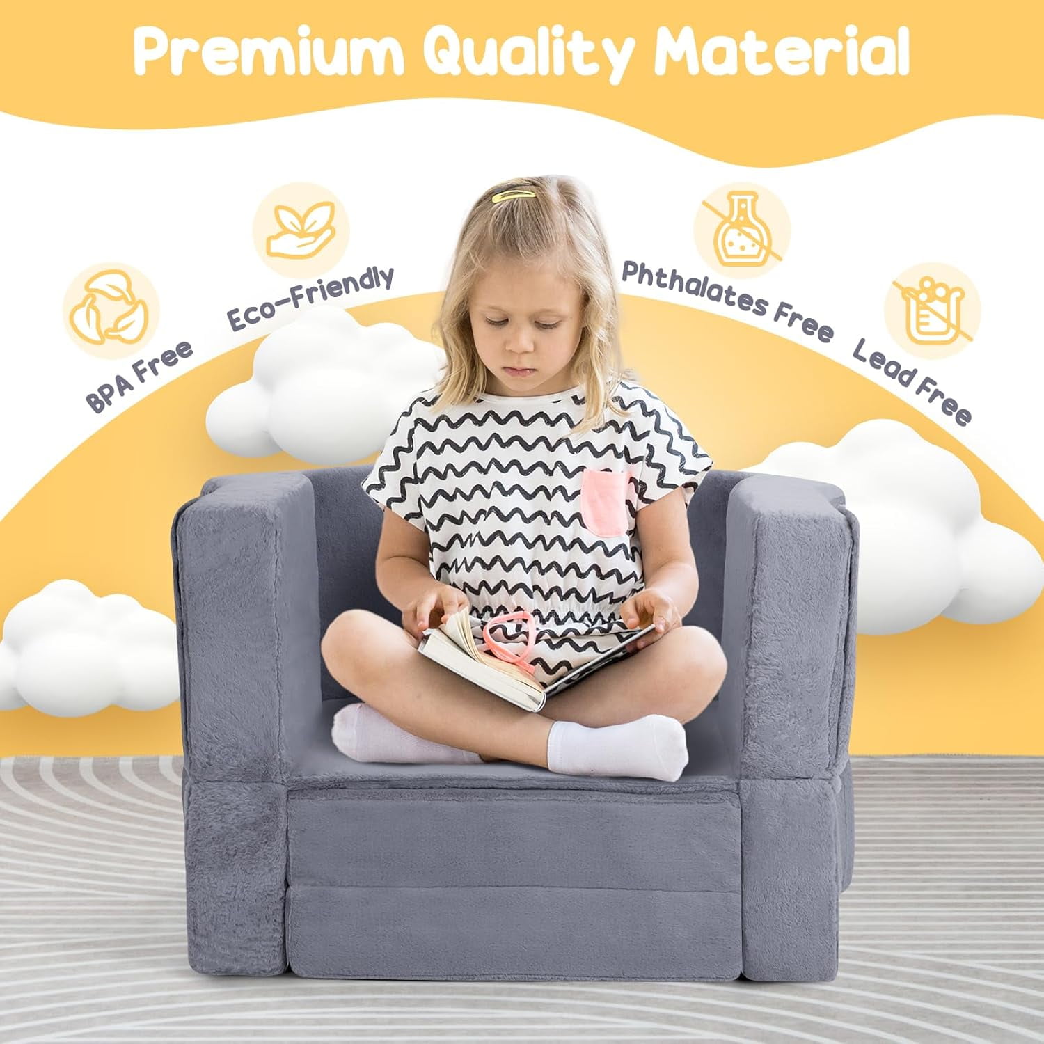Toddler Travel Bed, 2-in-1 Foldable Portable Toddler Bed Sofa Chair, Soft Baby Kids Travel Floor Cot with Washable Covers Blue