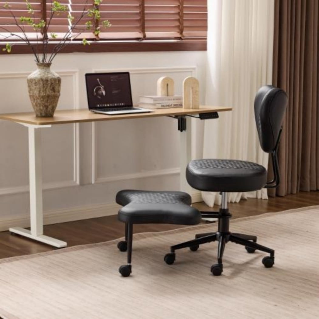 Meditation Chair, Ergonomic Cross Legged Office Chair with Lumbar Support, Height Adjustable Seat Cushion, 360° Swivel Casters, Black