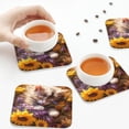 thumbnail image 7 of Pofeuu Cute Cat Sunflower Print Leather Coasters Set of 6, Round Cups Mugs Mat Pad for Home Kitchen Heat Resistant Drink Coasters,Square, 7 of 7