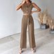 thumbnail image 2 of Trajes de Pantalones Sexy para Mujeres Chaleco de Cuello en V Y Pantalones de Piernas Anchas, Traje de Verano Casual de Color Sólido para el Trabajo Y la Fiesta, 2 of 7