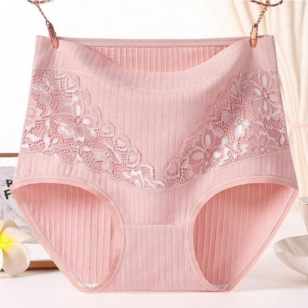 Xunlbb Underwear for Women Women s Solid Lace Plus Size High Waist Leak Proof Cotton Crotch Shorts Underwear Panties (Pink 5XL) on Clearance