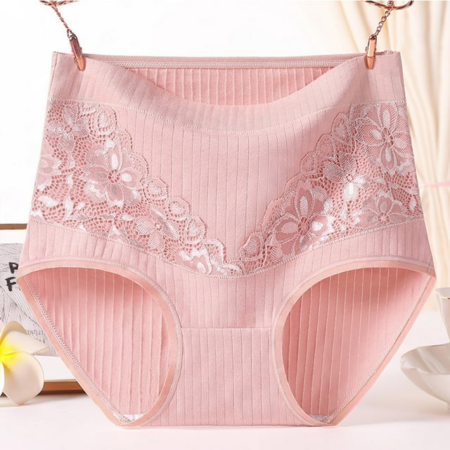 Meichang Womens Cotton Underwear Plus Size Soft Lace Patchwork Ribbed Panties High Waisted Comfort Leak Proof Briefs Panties