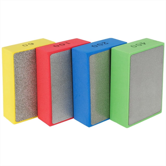 4 Pcs Tampon de Polissage à la Main Réutilisable 60# 100# 200# 400# Tampon de Meulage Sec et Humide Résistant à l'Usure Tampon de Ponçage pour Verre Granit Marbre Béton Pierre Métal Bois