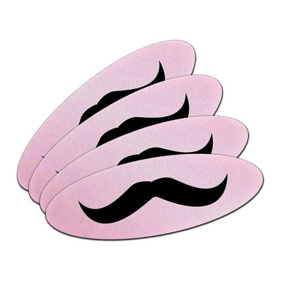 Mustache Funny Pink Double-Sided Oval Nail File Emery Board Set 4 Pack