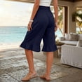 thumbnail image 5 of Cotton Linen Ruffle Hem Culottes for Women 2026 Casual Lightweight Shorts Smocked Waist Wide Leg Short Pants Navy L, 5 of 7