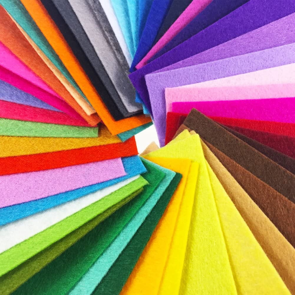 4 x 4 inches (10 x10cm) Assorted Color Felt Fabric Sheets Patchwork Sewing DIY Craft 1mm Thick with Sewing Kit for Choice (Felt only, 48pcs)