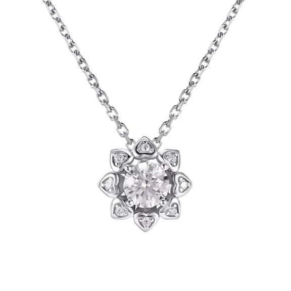 Sterling Silver White Zirconia Floral Heart Pendant Necklace for Women