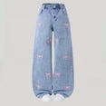 thumbnail image 5 of Plus Size Jeans Pull on Girl's Loose Casual Jeans Elastic Waist Straight Wide Leg Denim Pants Kids Clothes, 4-14 Years, 5 of 5
