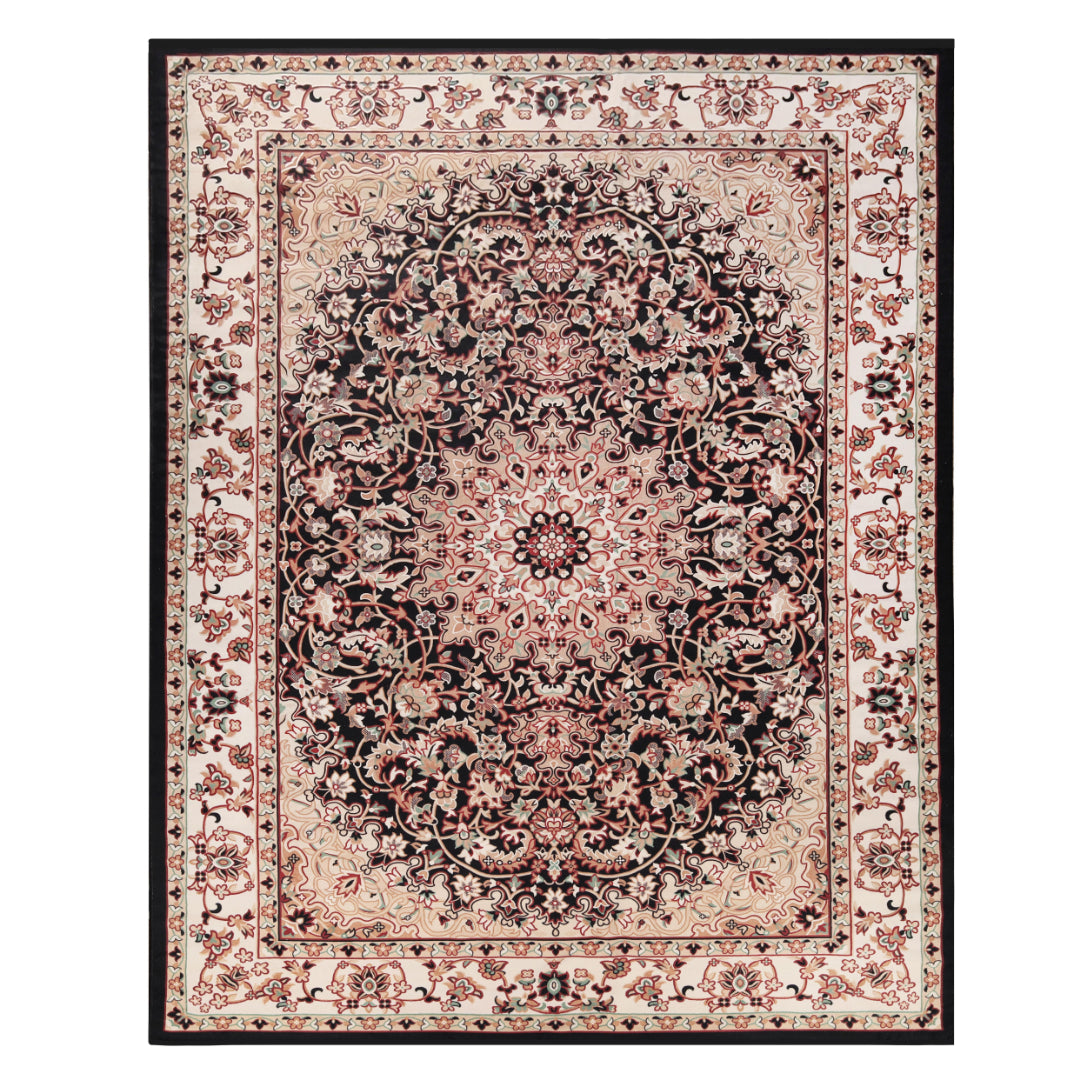 Superior Chatou Floral Medallion Washable Indoor Area Rug, 12' x 15', Black - Ivory