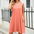 thumbnail image 6 of Viadha Tea Party Dresses for Woman Women Casual Holiday Style Solid Color Lace Splicing Pocket Loose Sleeveless V-Neck Camisole Dress, 6 of 7