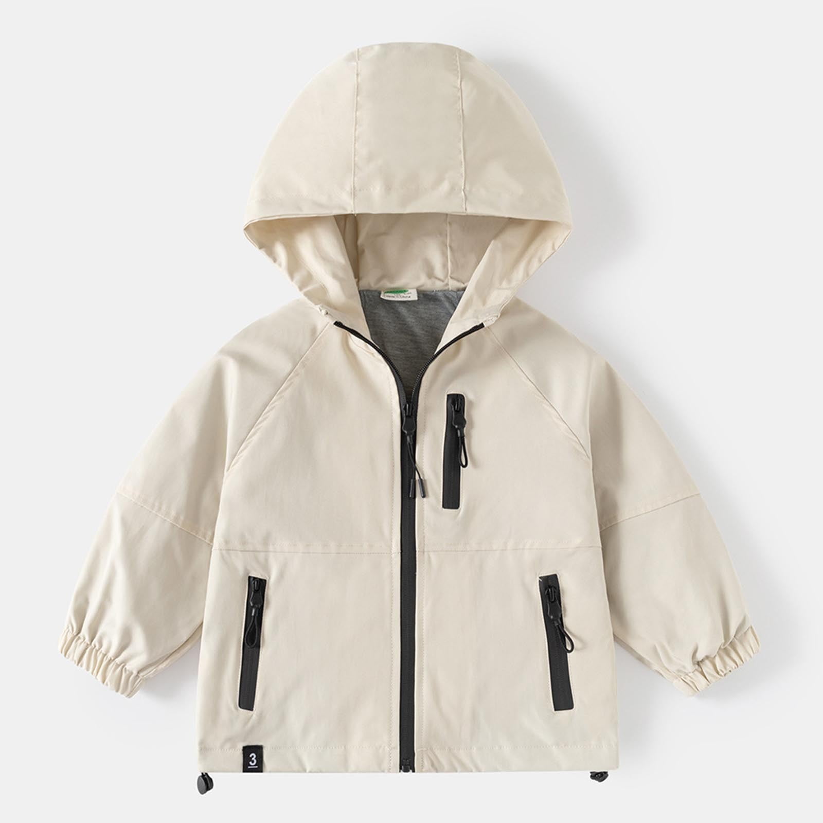 Snorda 2-12 Years Kids Raincoat Hooded Waterproof Windbreaker Jacket Full Zip Jacket with Multi Zipper Pockets Casual Lightweight Outerwear for Boys Fall Winter Daily Wear