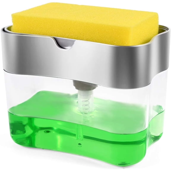 2-in-1 Multi-function Dishwashing Soap Dispenser Sponge Holder Set,Box Soap Pump For Dish Soap,Kitchen Bathroom Clean Tool