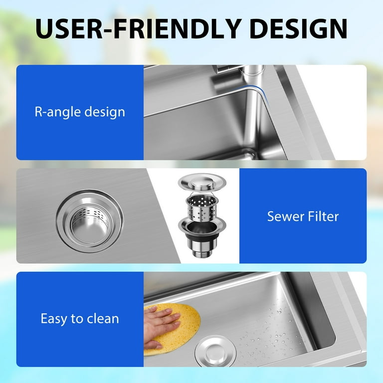 JOYDING Freestanding Kitchen Sink Stainless Steel Utility Sink Laundry&Utility Room Sink Rectangular Single Bowl Sink With Pull-Out Faucet