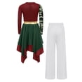 thumbnail image 4 of Haitryli Praise Dance Dress for Girls Printed Overlay Tunic with Wide-leg Pants Worship Liturgical Lyrical Dancewear Burgundy White 8, 4 of 5