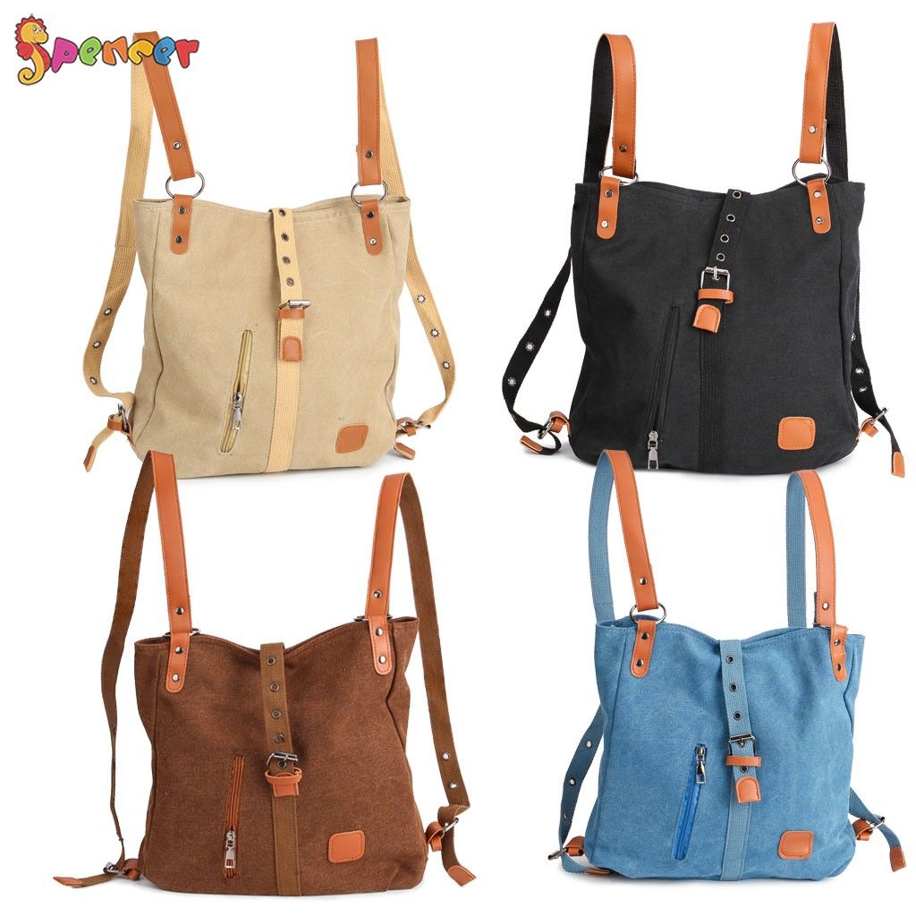 Spencer Women's Purse Handbag Canvas Tote Shoulder Bag Casual School Hobo Rucksack Convertible Backpack "Coffee" - image 2 of 11