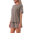thumbnail image 4 of INSPIRE CHIC Women's Pajama Set Short Sleeve Round Neck Rolled Cuffs Top Elastic Waist Shorts Jersey Knit Sleepwear Sets L Charcoal Gray, 4 of 6