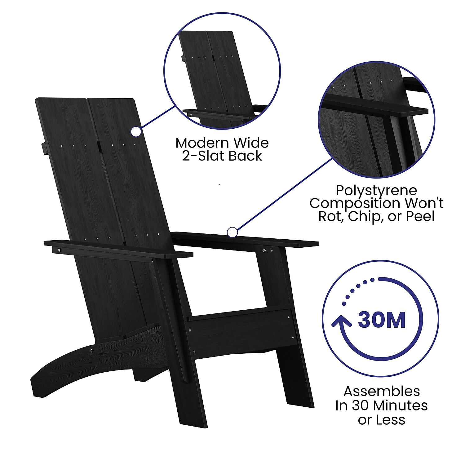 Flash Furniture Sawyer Poly Resin Wood Adirondack Chair - Black (Set of 4)