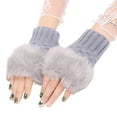 thumbnail image 2 of SPRING PARK 1 Pair Women Outdoor Winter Knitting Hand Warmer Breathable Girl Half Finger Gloves Hairy Mittens, 2 of 7