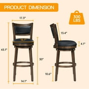 TrumanPick 30 Swivel Barstool Set of 4 Bar Height Bar Stools High Back Leather Bar Chairs for Kitchen Island Cappuccino Finish, 4 Pack