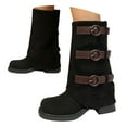 thumbnail image 4 of Aihuaihua Womens Seude Mid Calf Boots Round Toe Vintage Heels Combat Boots Buckle Strap Wide Calf Biker Moto Boots, 4 of 10