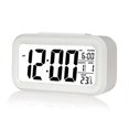 thumbnail image 1 of Reloj despertador digital, reloj de escritorio pequeño a pilas, con fecha, temperatura interior, luz nocturna inteligente, reloj LCD para dormitorio, hogar, oficina (blanco), 1 of 4