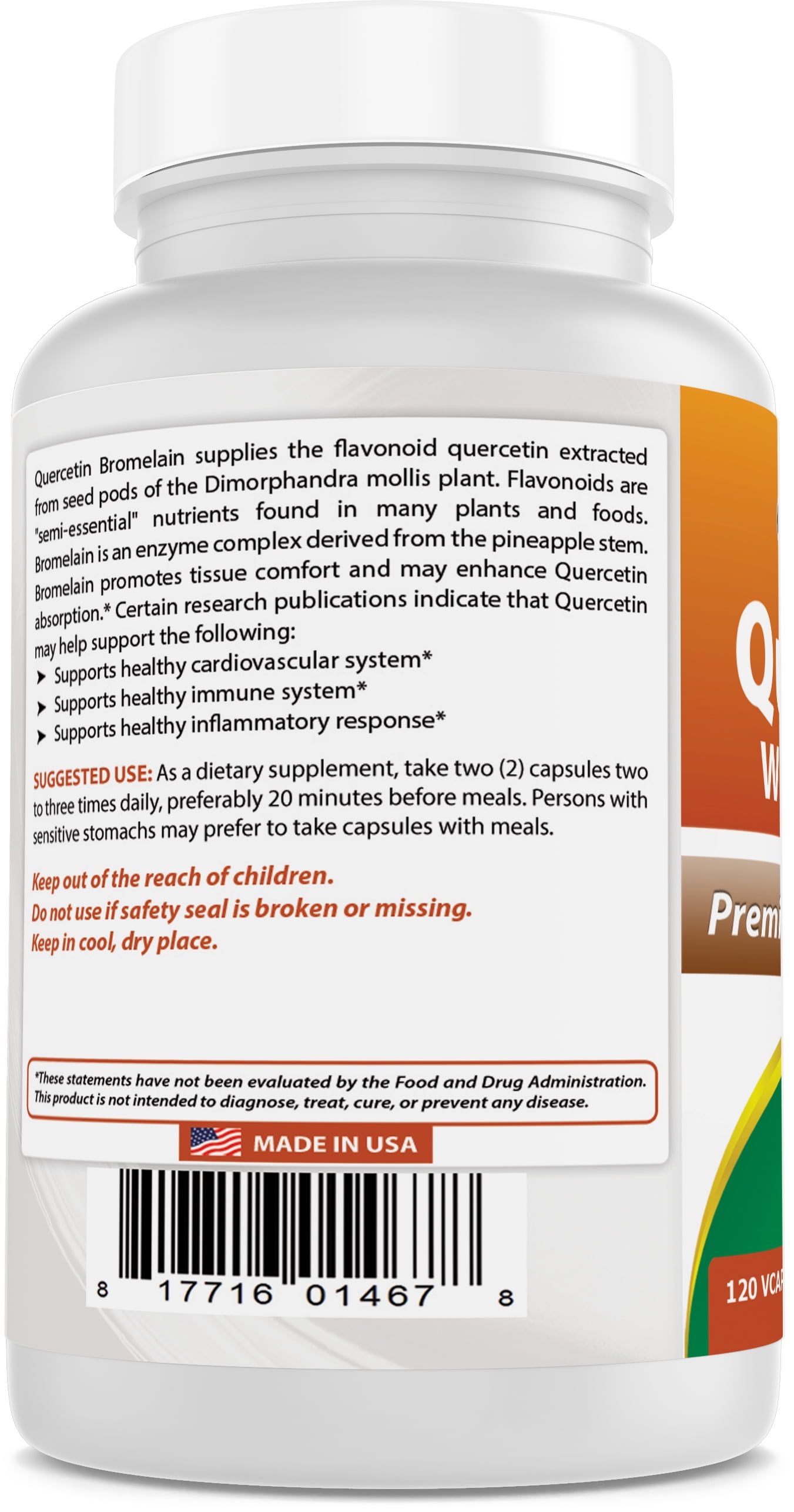 2 Pack Best Naturals Quercetin with Bromelain 120 Vegetarian Capsules - 800 mg of Quercetin & 165 mg of Bromelain (400 GDU/g) | (Total 240 Vegetarian Capsules)