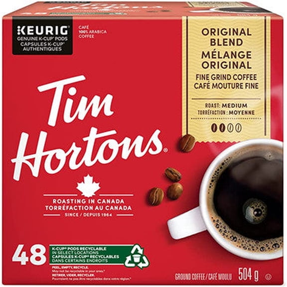 Tim Hortons Original Blend Coffee Box, Medium Roast - 48 K-Cups | Premium Coffee Pods for Keurig
